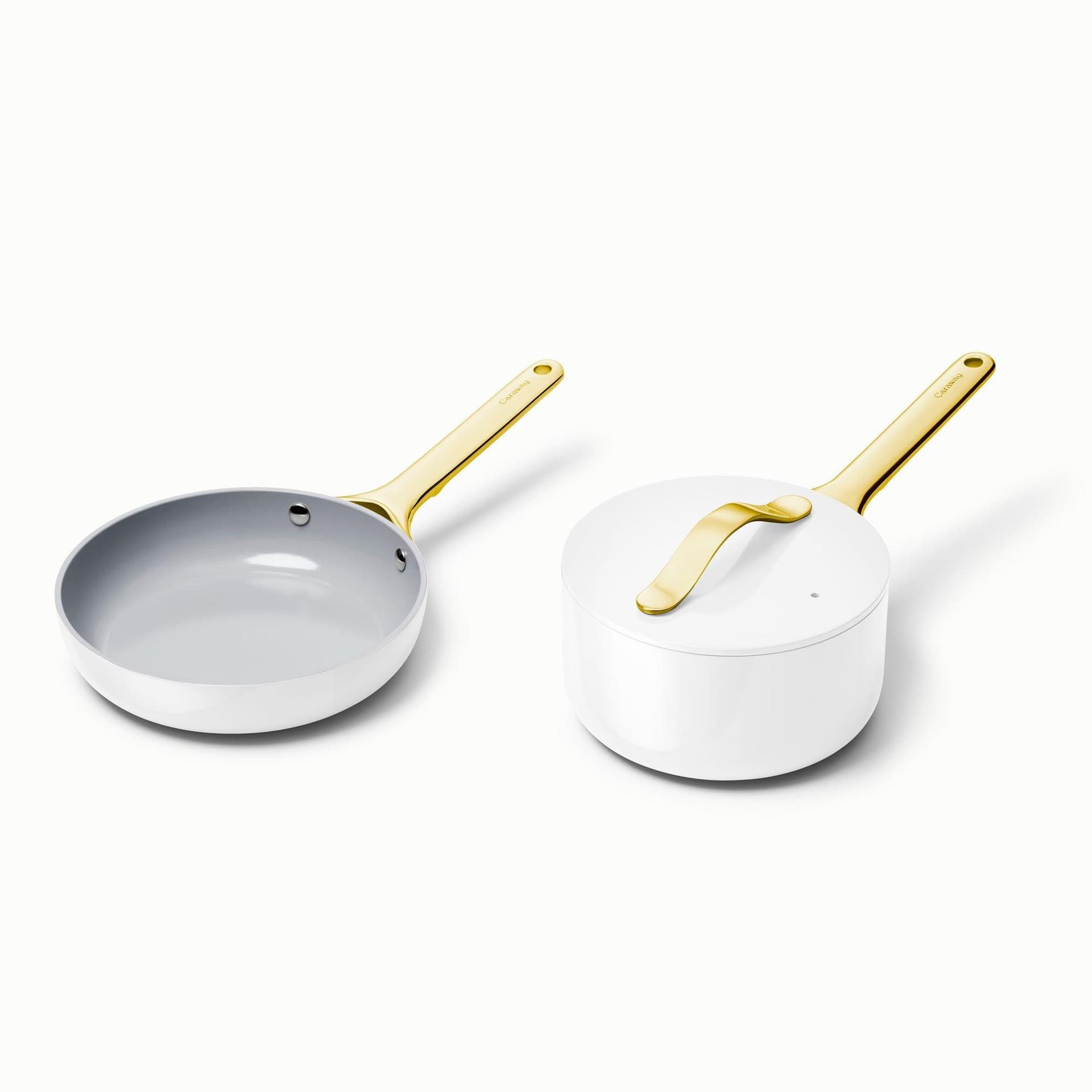 Nonstick Ceramic Minis Duo Cookware Set - Fry Pan & Saucepan White/Gold