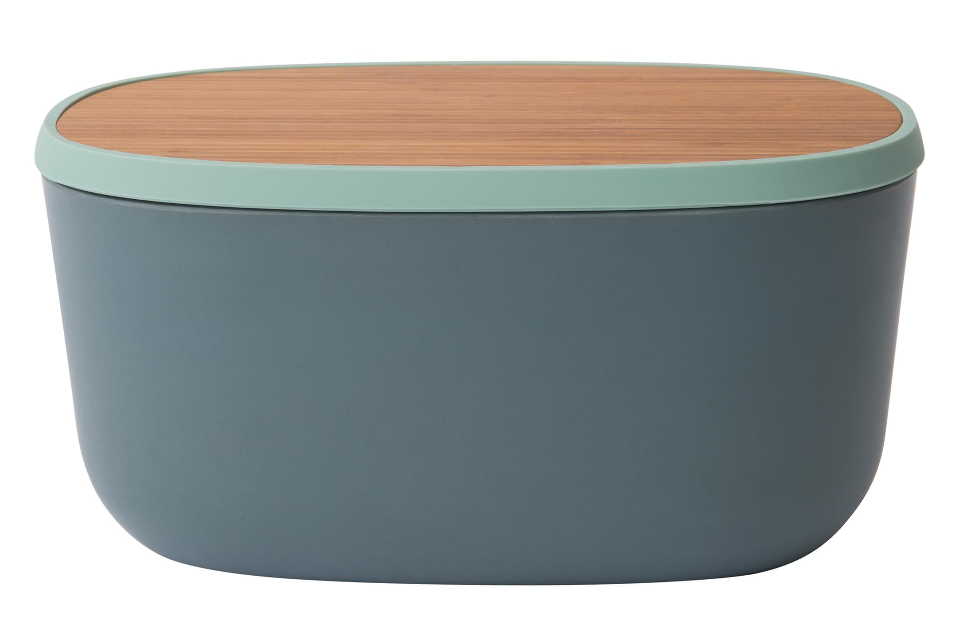Leo 12.5" Bamboo Bread Box with Cutting Board, Grey & Mint