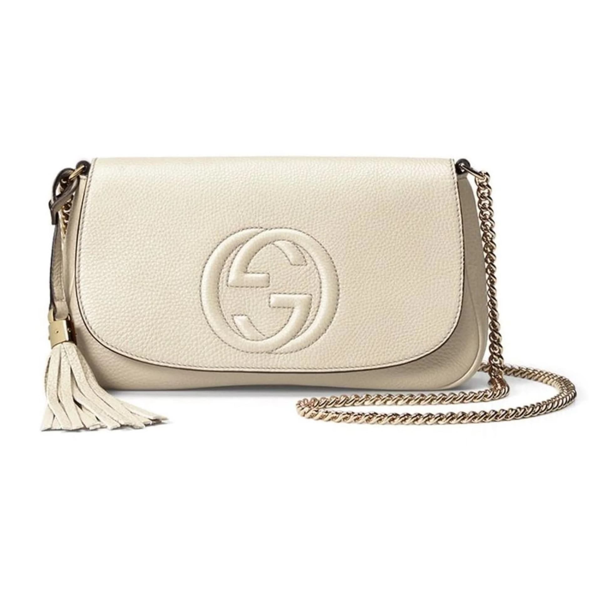 Gucci Soho Disco Crossbody Flap Ivory Signature Collection Gold Chain