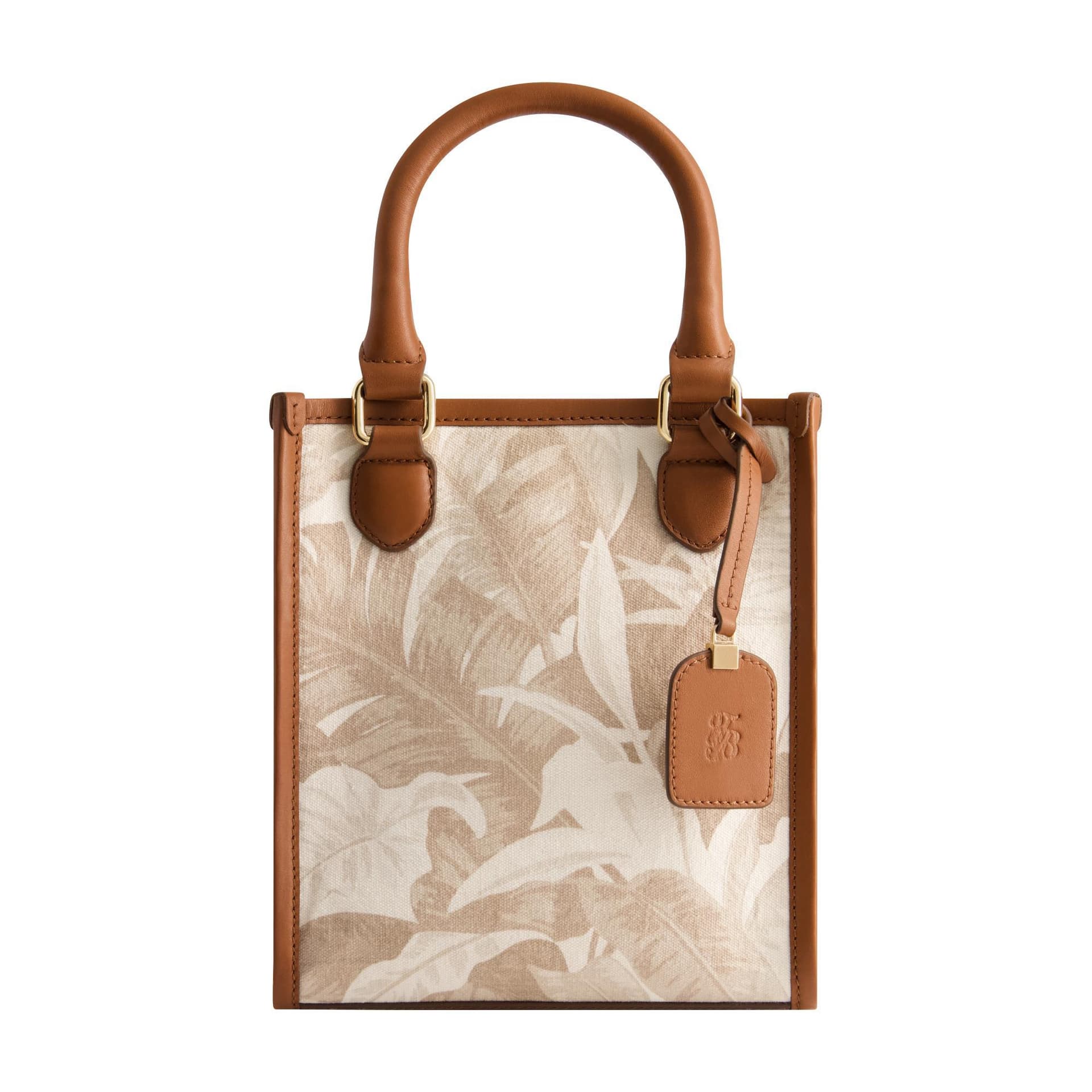 Leather Trim Floral North South Tote Size 9"
