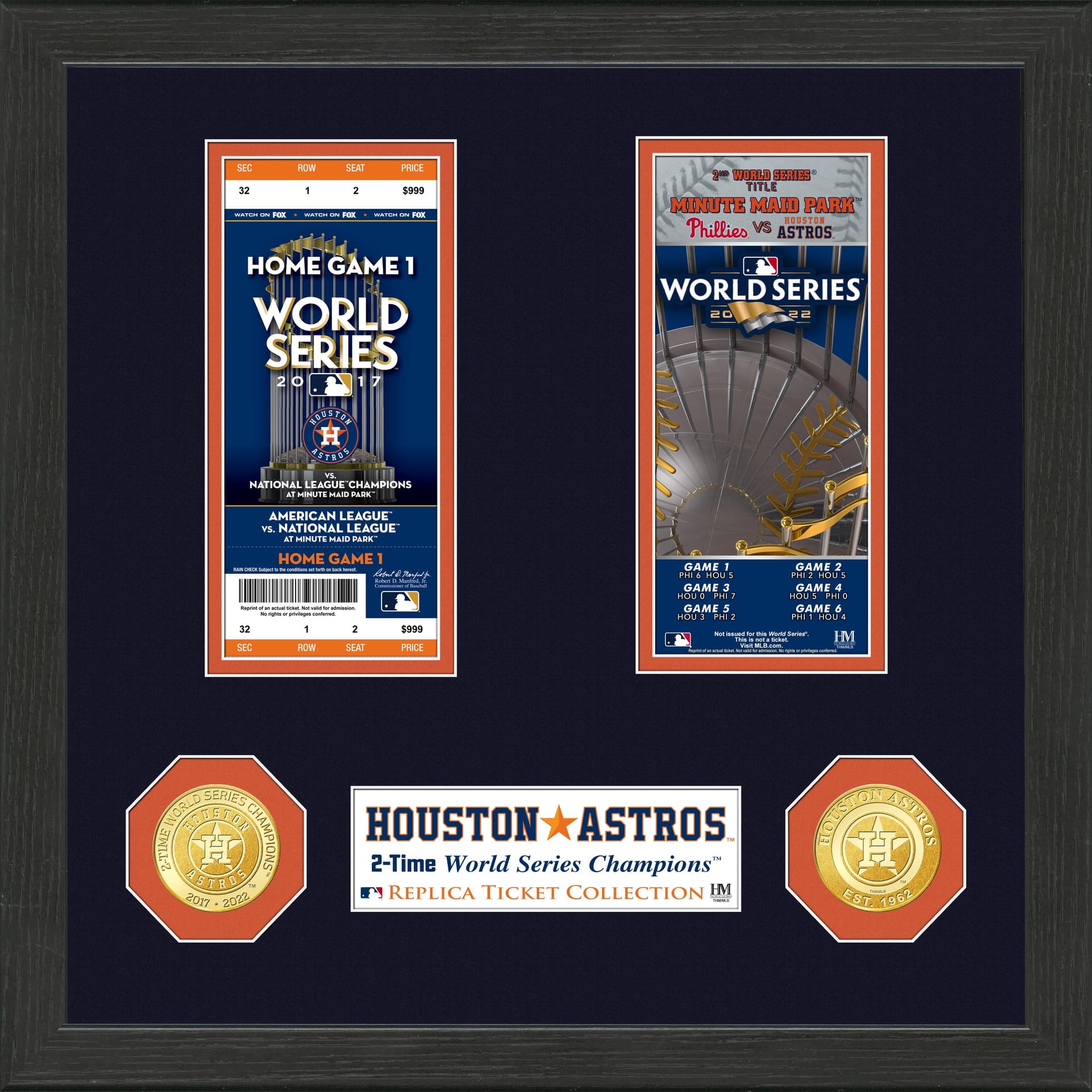 Astros 2X WS Bronze Coin & Ticket Collection
