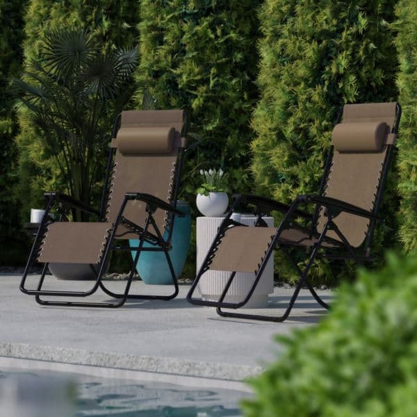 2 Pack Adjustable Mesh Zero Gravity Lounge Chair with Cup Holder Tray - Navy