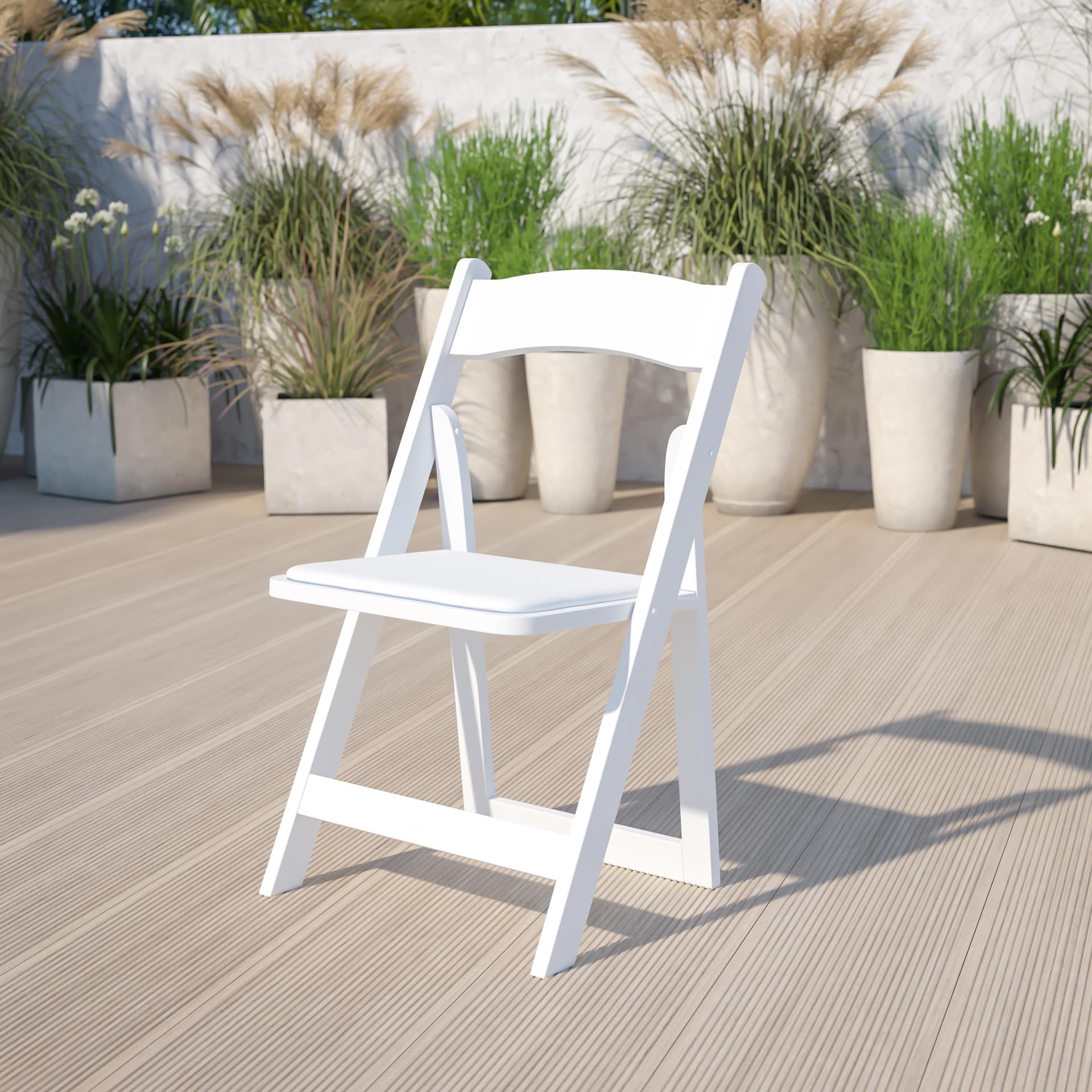 White Wood Folding Chair with Detachable Vinyl Padded Seat