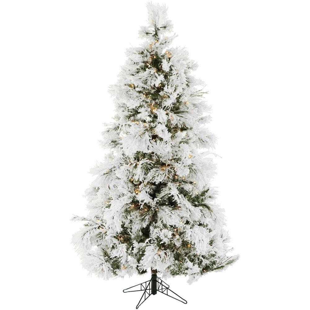 4-Ft. Flocked Snowy Pine Christmas Tree with Warm White LED Lights
