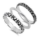 Oxidized Sterling Silver Bali Style Multi-Band Stack Ring, Size 10