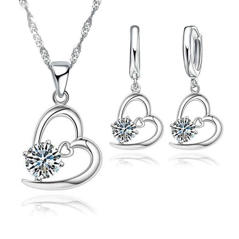 Sterling Double Heart CZ Jewelry Set