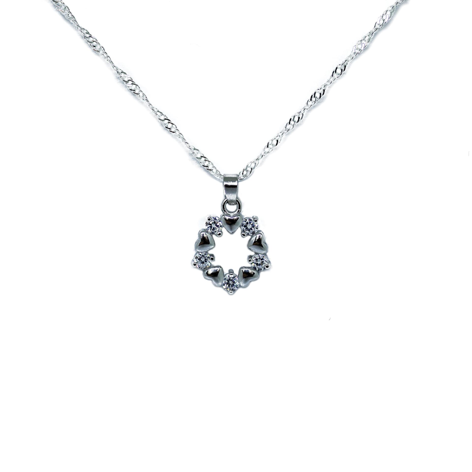 Silver Heart and Crystal Wreath Petite Pendant Necklace