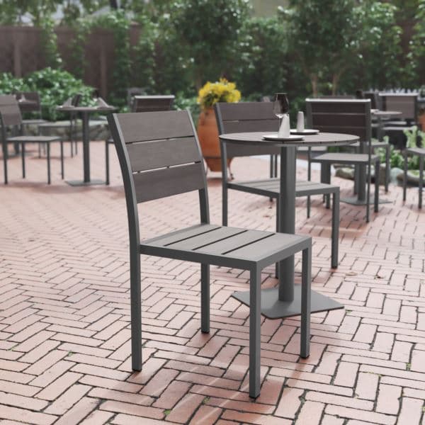 Commercial Grade Outdoor Faux Teak Armless Patio Dining Chair - Gray/Gray