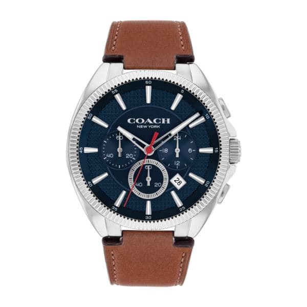 Men's Jackson Chronograph Silver & Brown Leather Strap Watch Navy Dial