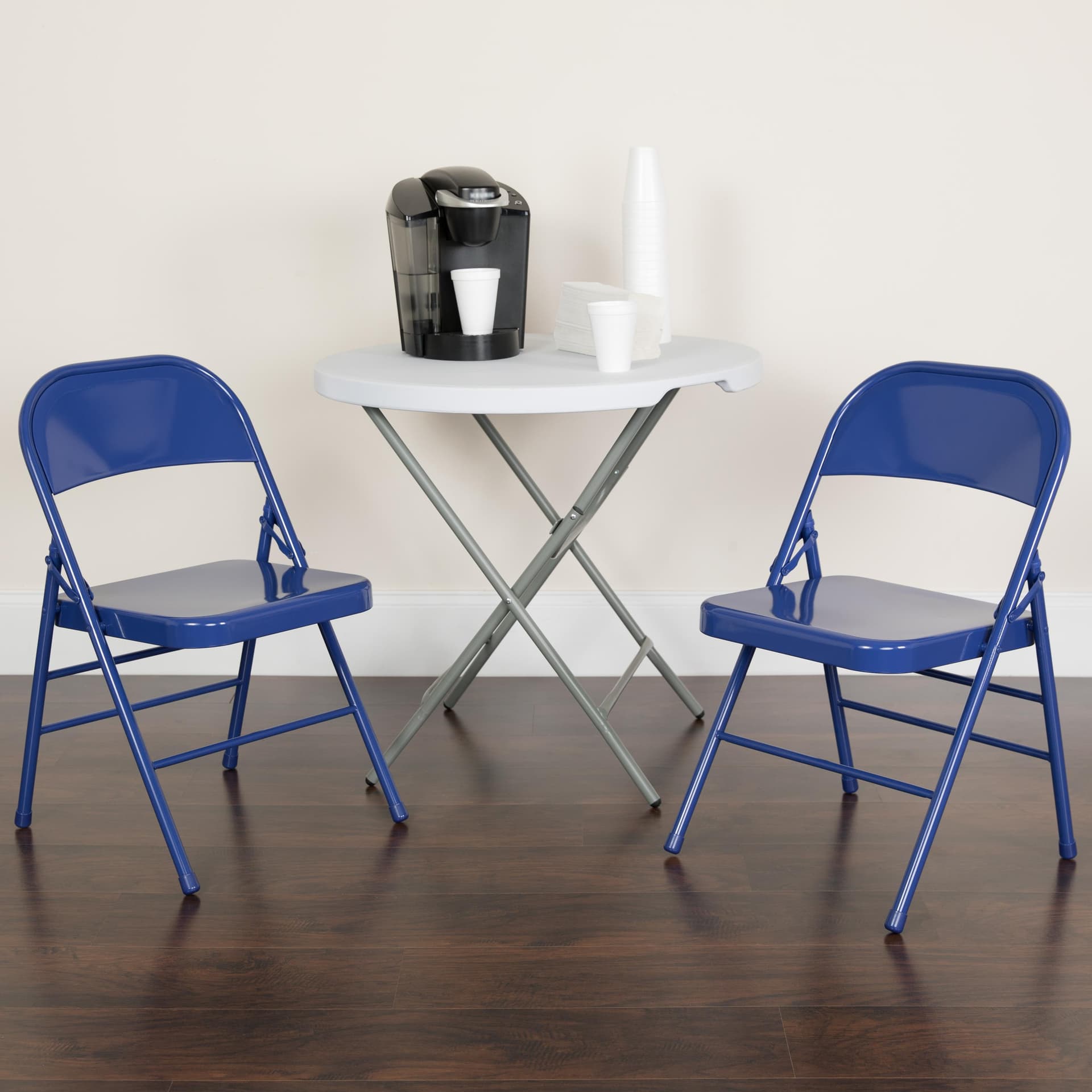 2PK Cobalt Blue Triple Braced Metal Folding Chair