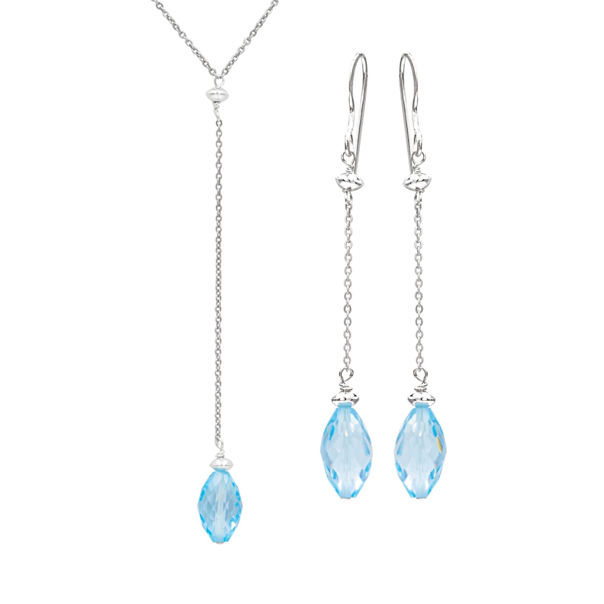 Antwerp's Blue Topaz Briolette Earrings and Necklace combination. ER200310/PBT200310