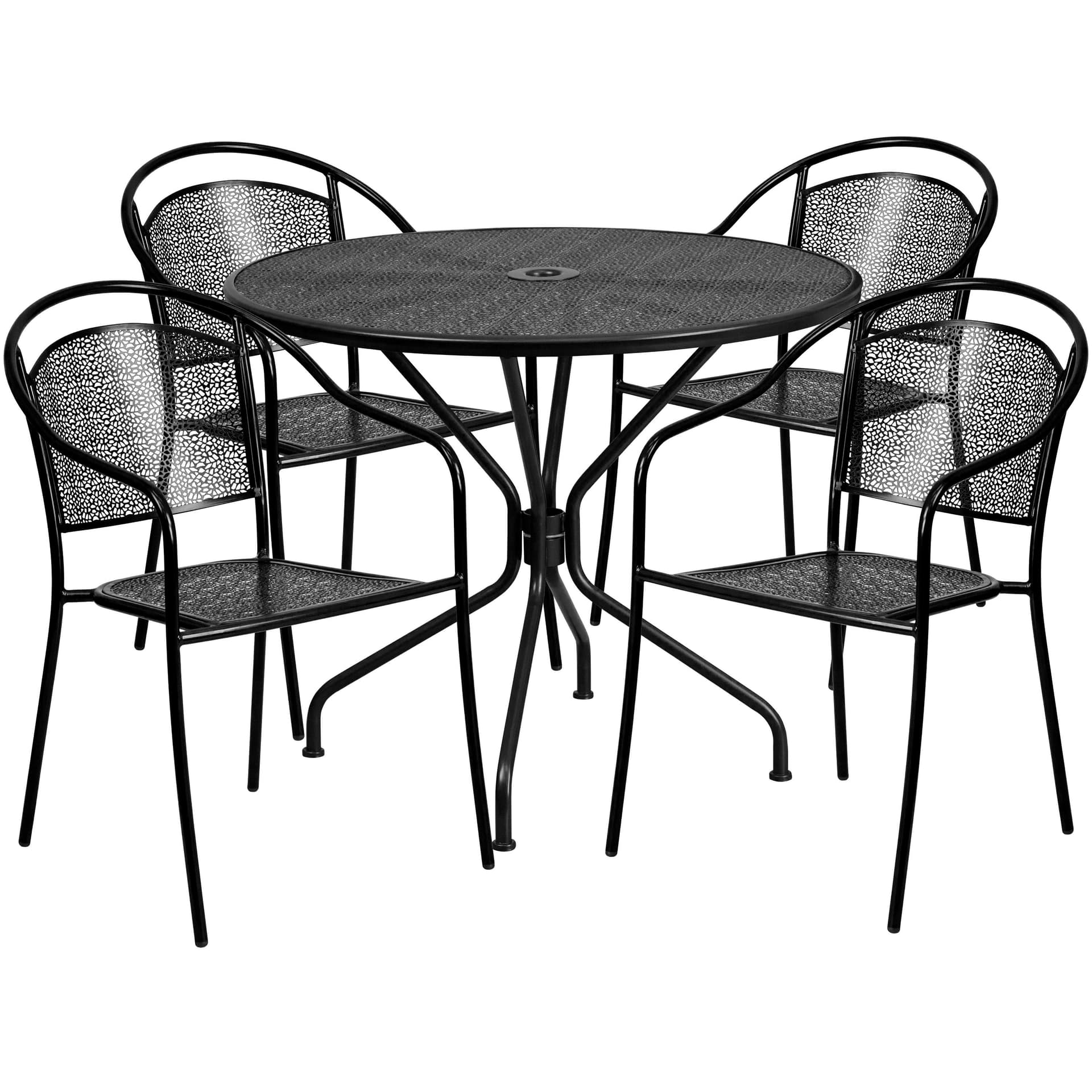 5pc Round Steel Patio Set: Black
