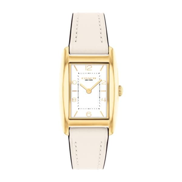 Ladies' Reese Gold Rectangle Cream Leather Strap Watch White Dial