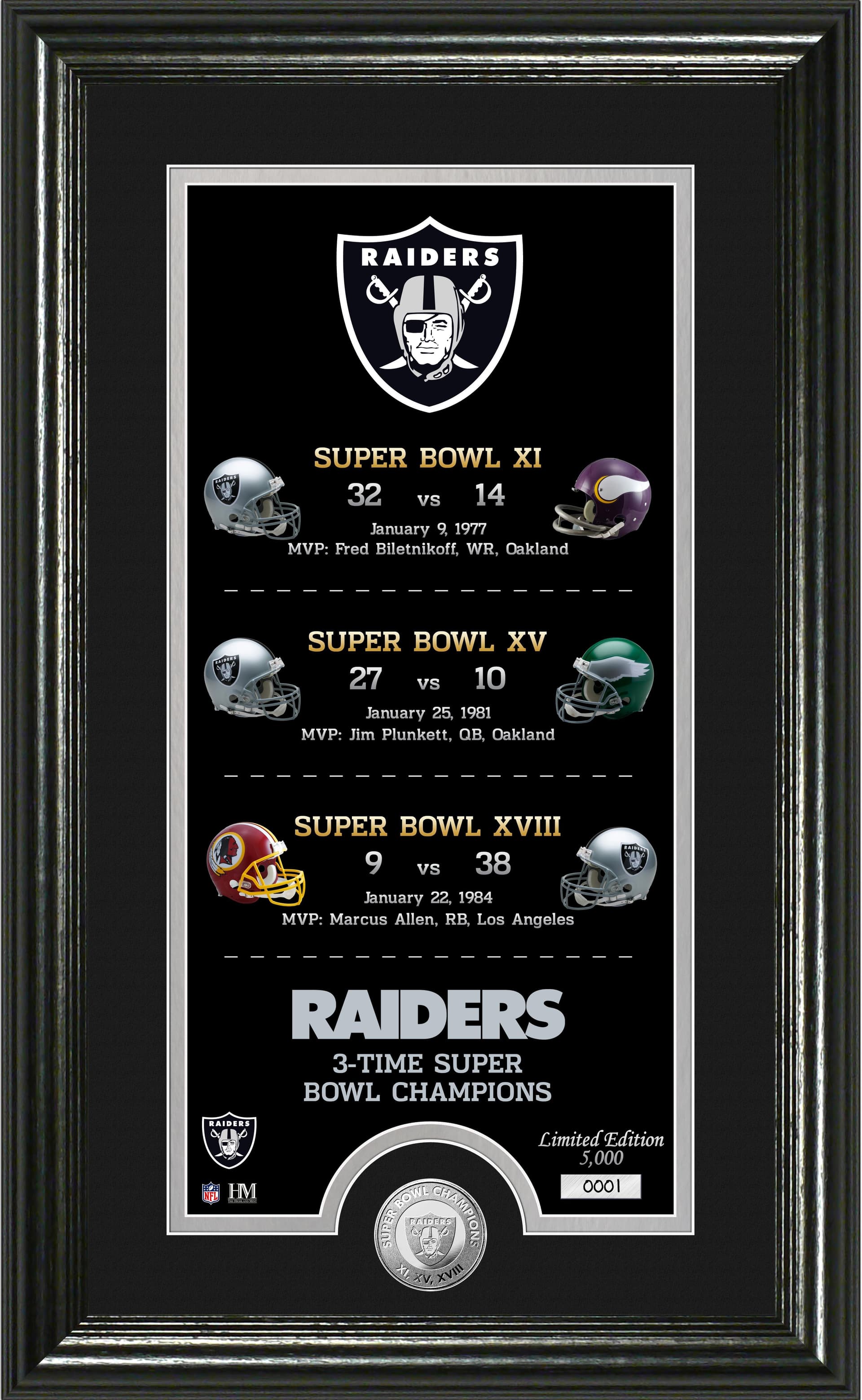 Las Vegas Raiders "Legacy" Minted Coin Photo Mint