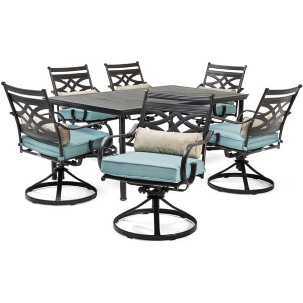 Montclair 7-Piece Dining Set in Ocean Blue with 6 Swivel Rockers and a 40" x 66" Dining Table