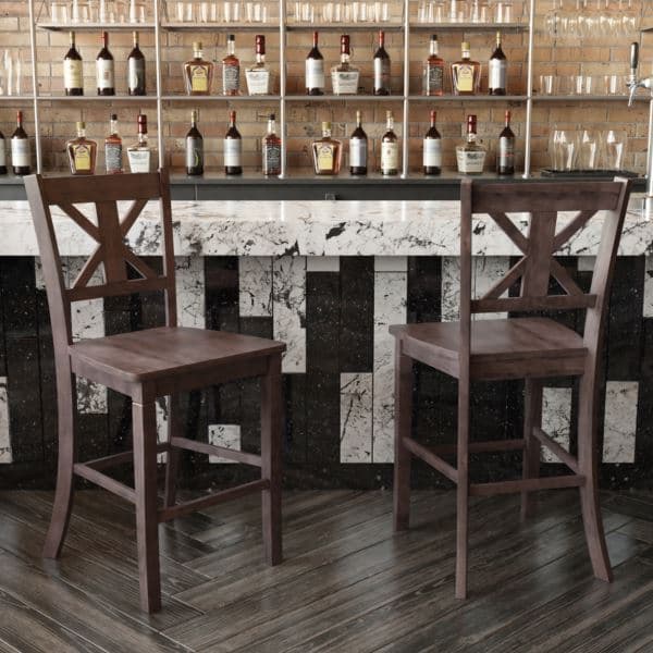Commercial Grade Wooden Counter Height Stool in Gray Wash, Set of 2