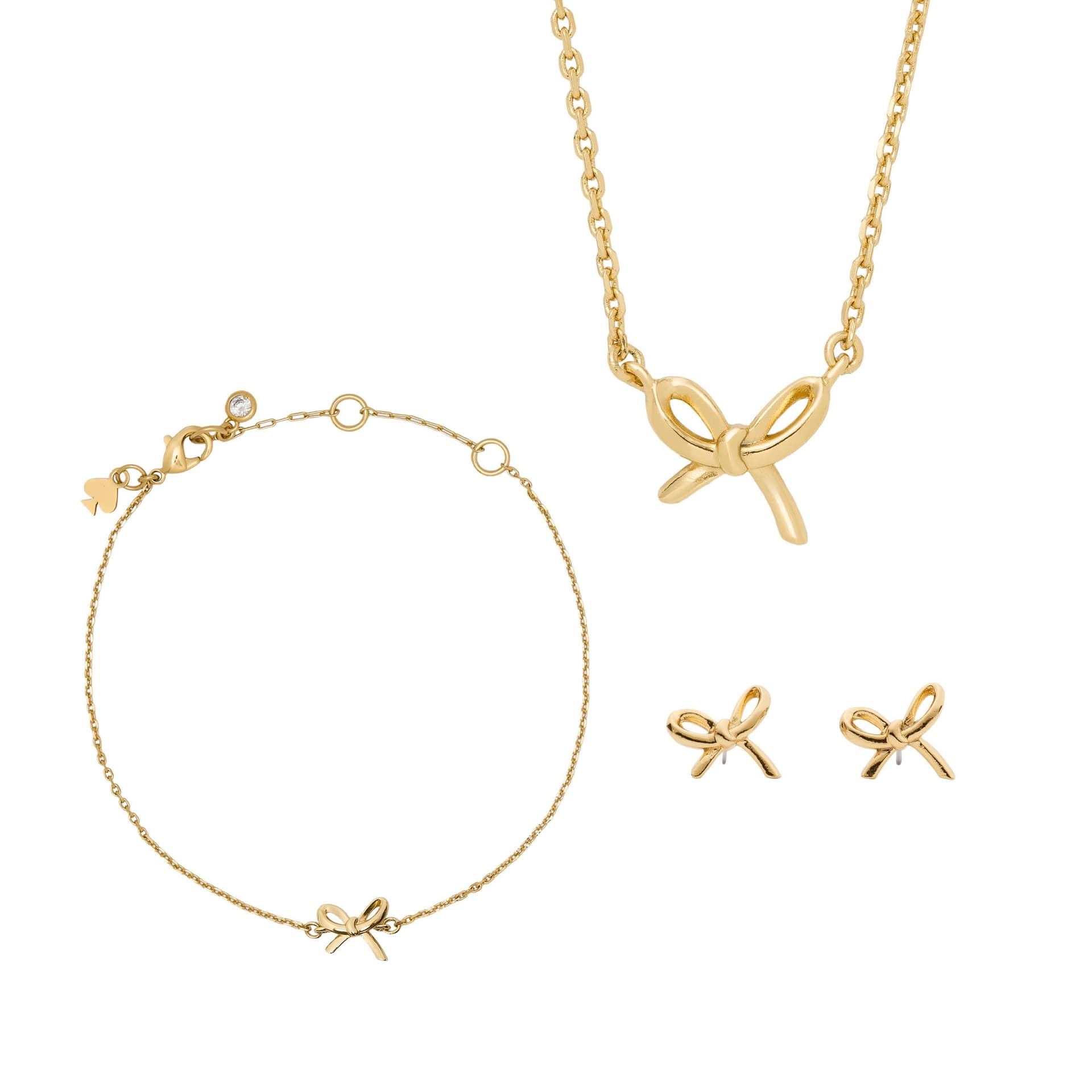 Girlie Pearlie Bow Jewelry 3pc Set - Gold