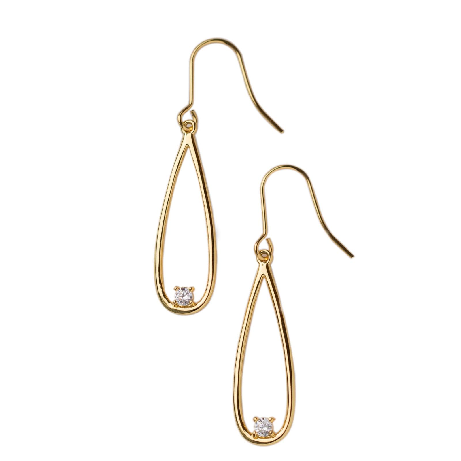 Gold Open Elongated Teardrop Crystal Earrings
