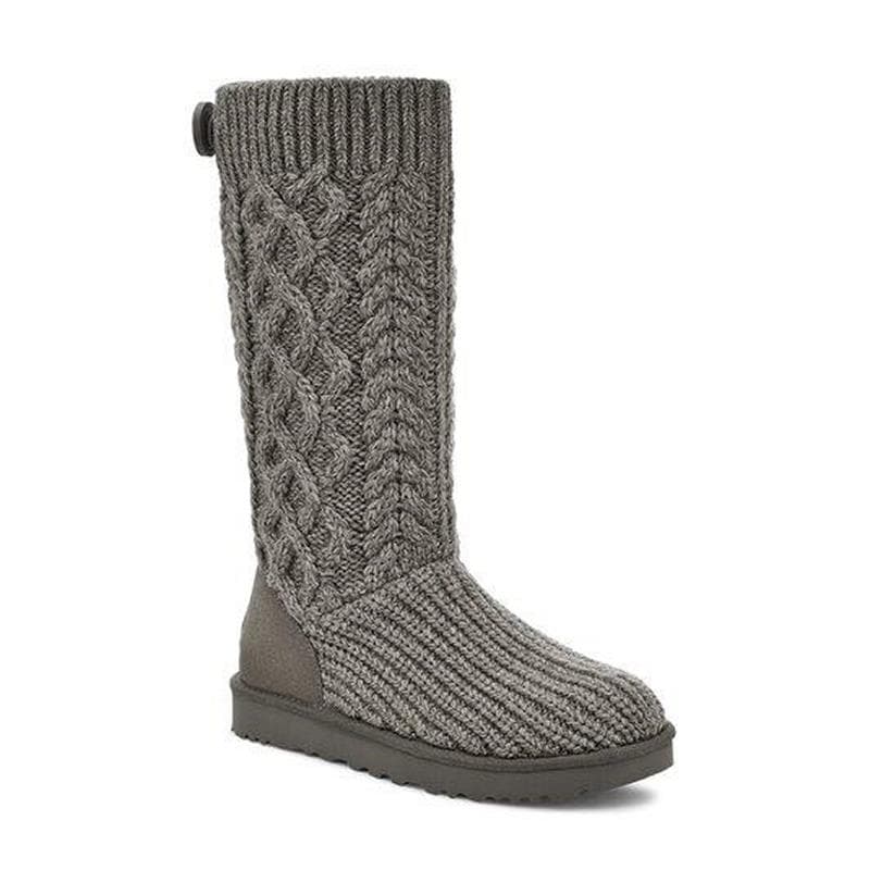 Womens Classic Cardi Cabled Knit Boot-GRY-9