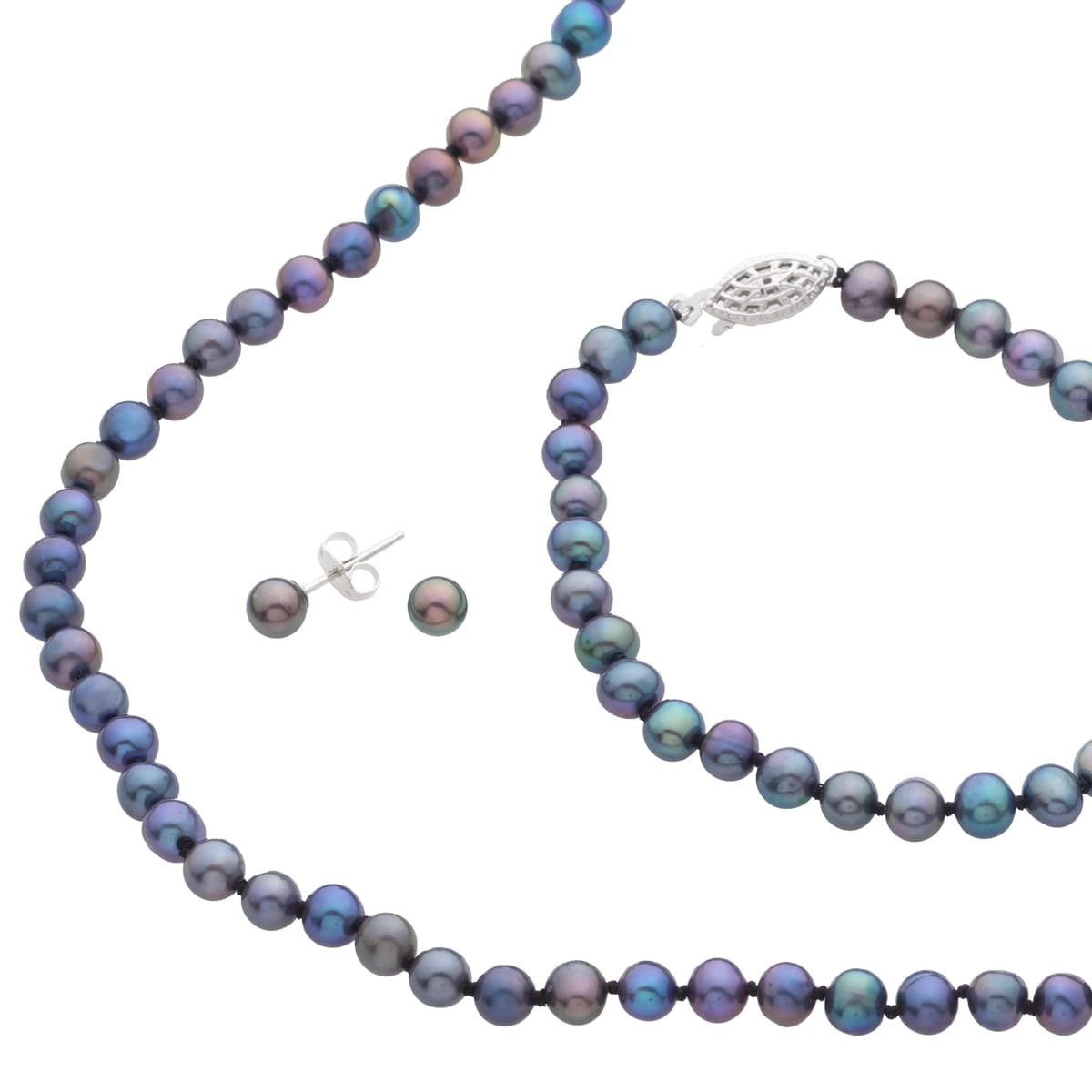 Black Freshwater Pearl Bracelet Necklace & Earrings