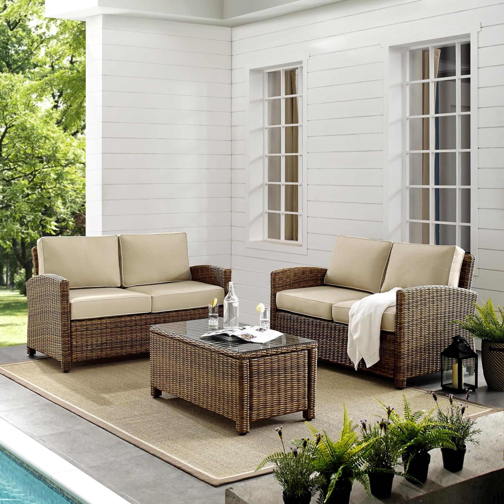 Bradenton 3Pc Wicker Outdoor Loveseat Patio Furniture Set