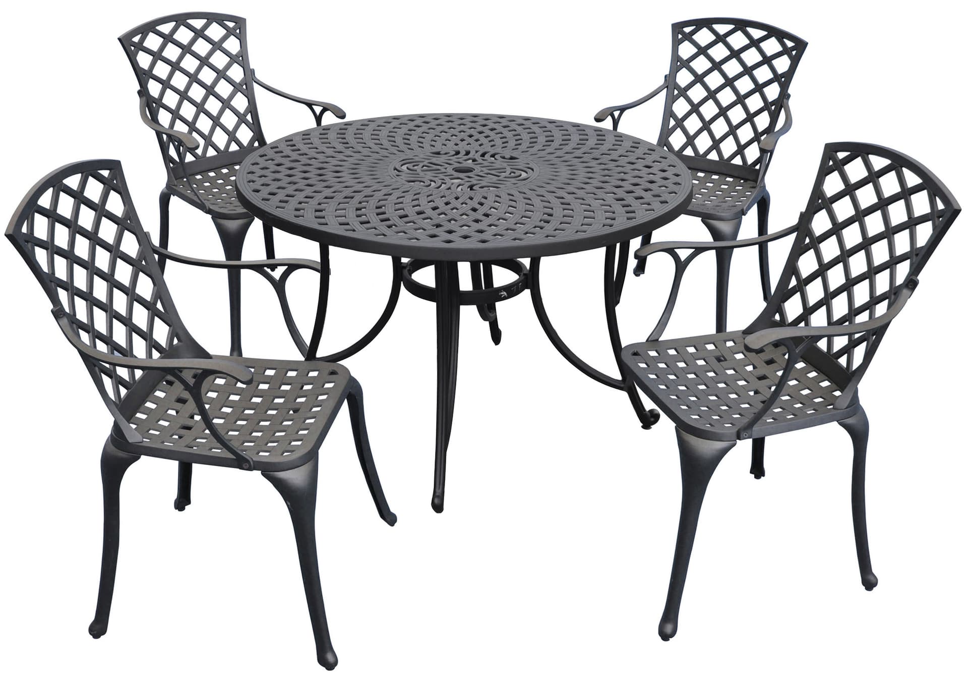 48" 5 Pc Cast Aluminum Dining Set w/High Back Arm Chairs