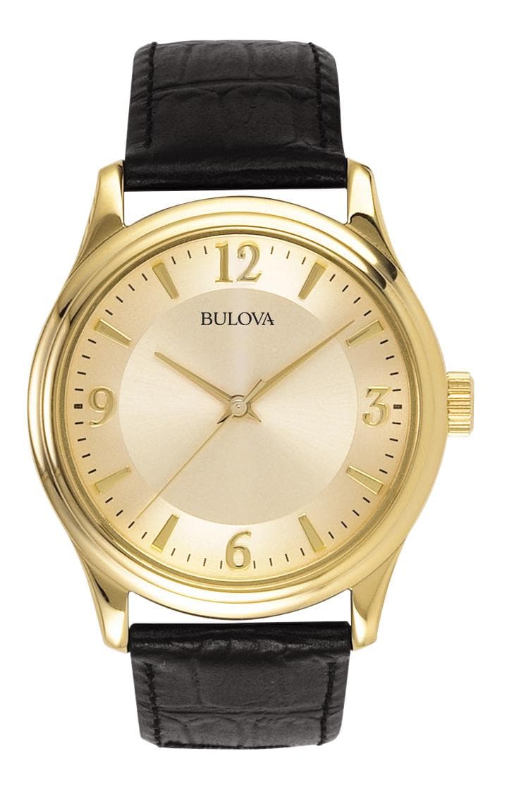 Mens Corporate Collection Black Leather Strap Watch Gold Dial