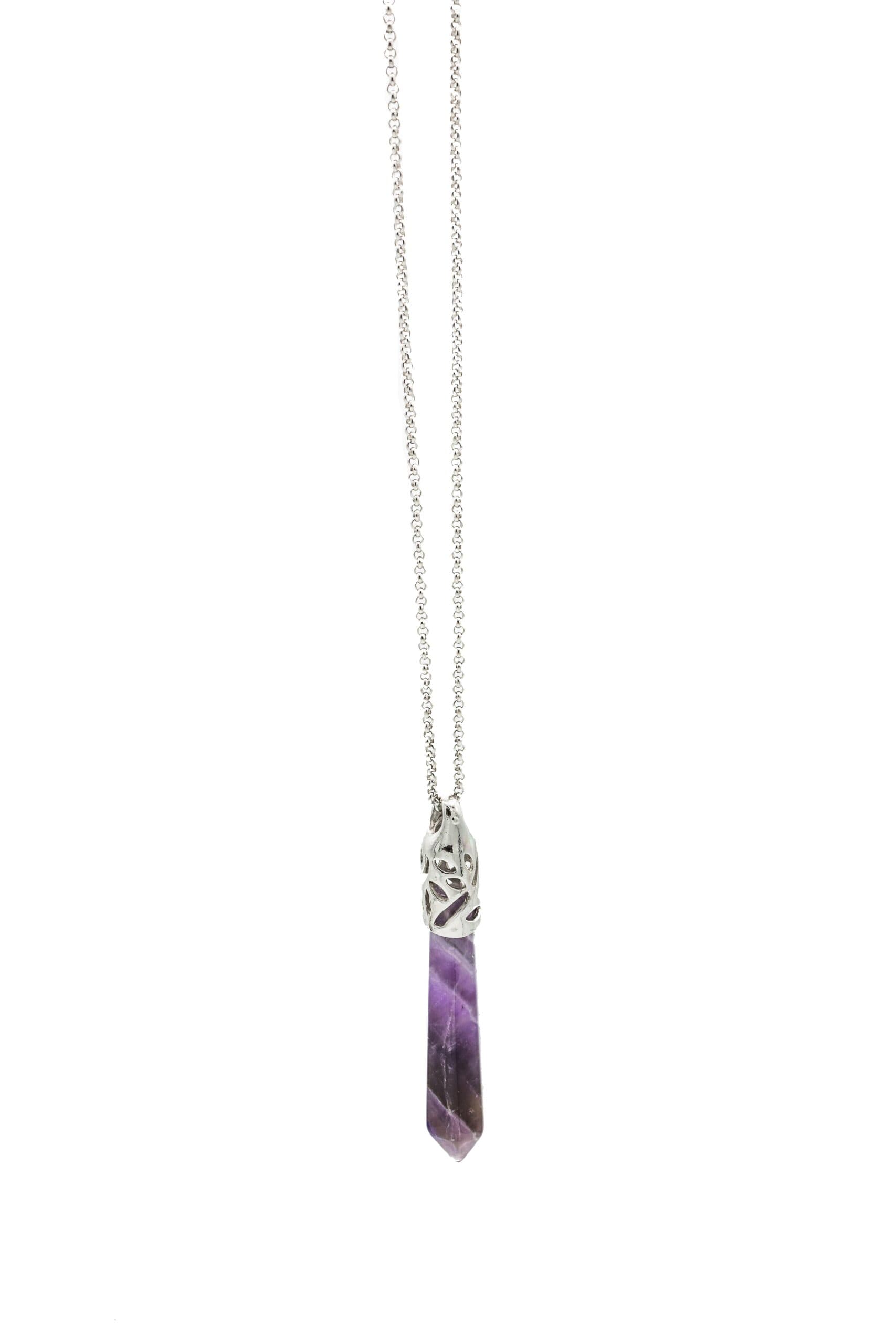Amethyst Quartz Pointed Crystal Silver Necklace