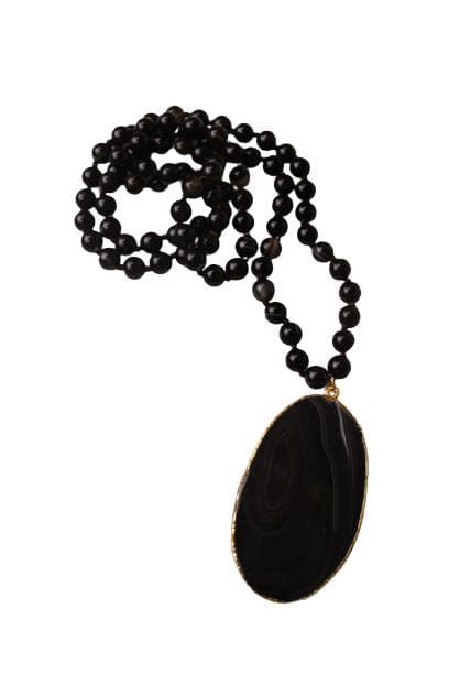 Black Agate Natural Stone Pendant Necklace