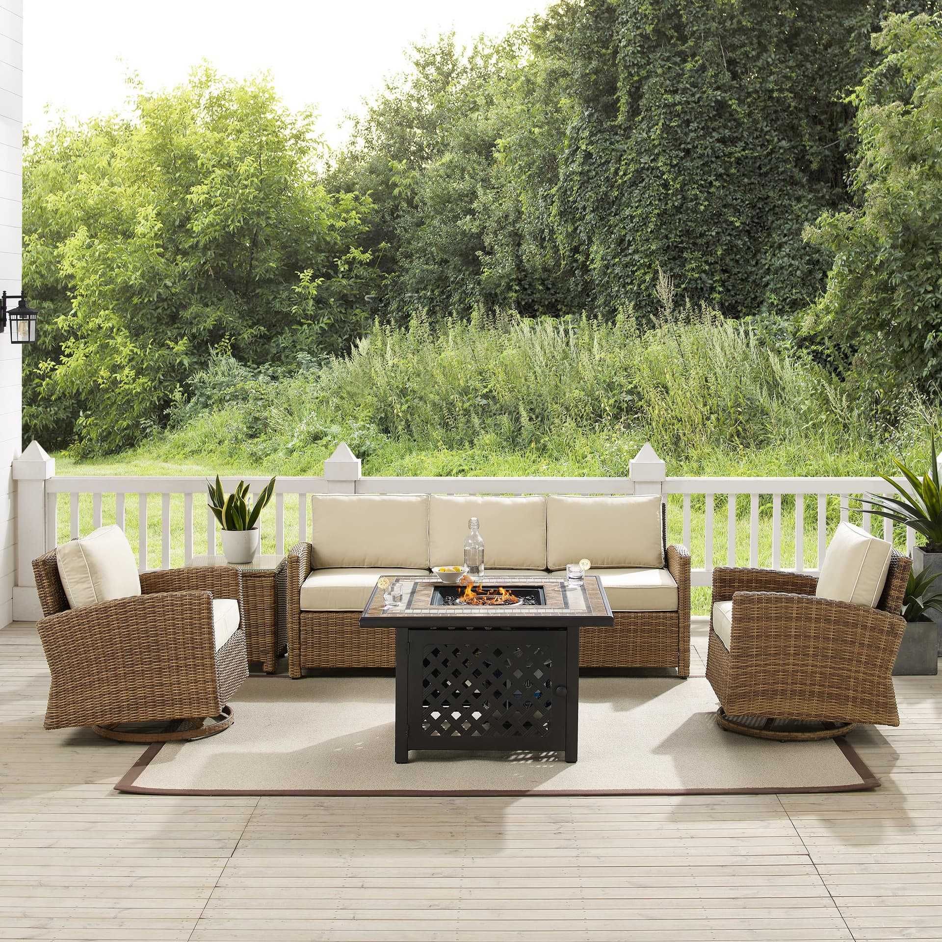 Bradenton 5Pc Swivel Rocker And Sofa Set W/Fire Table