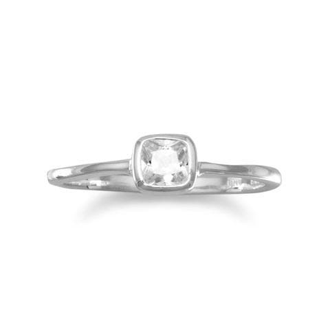 Sterling Silver & Square Cubic Zirconia Ring, Size 5