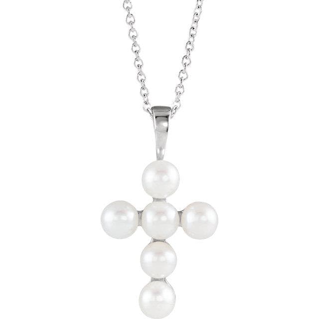 Sterling Silver Freshwater Cultured Pearl Cross 16-18" Necklace