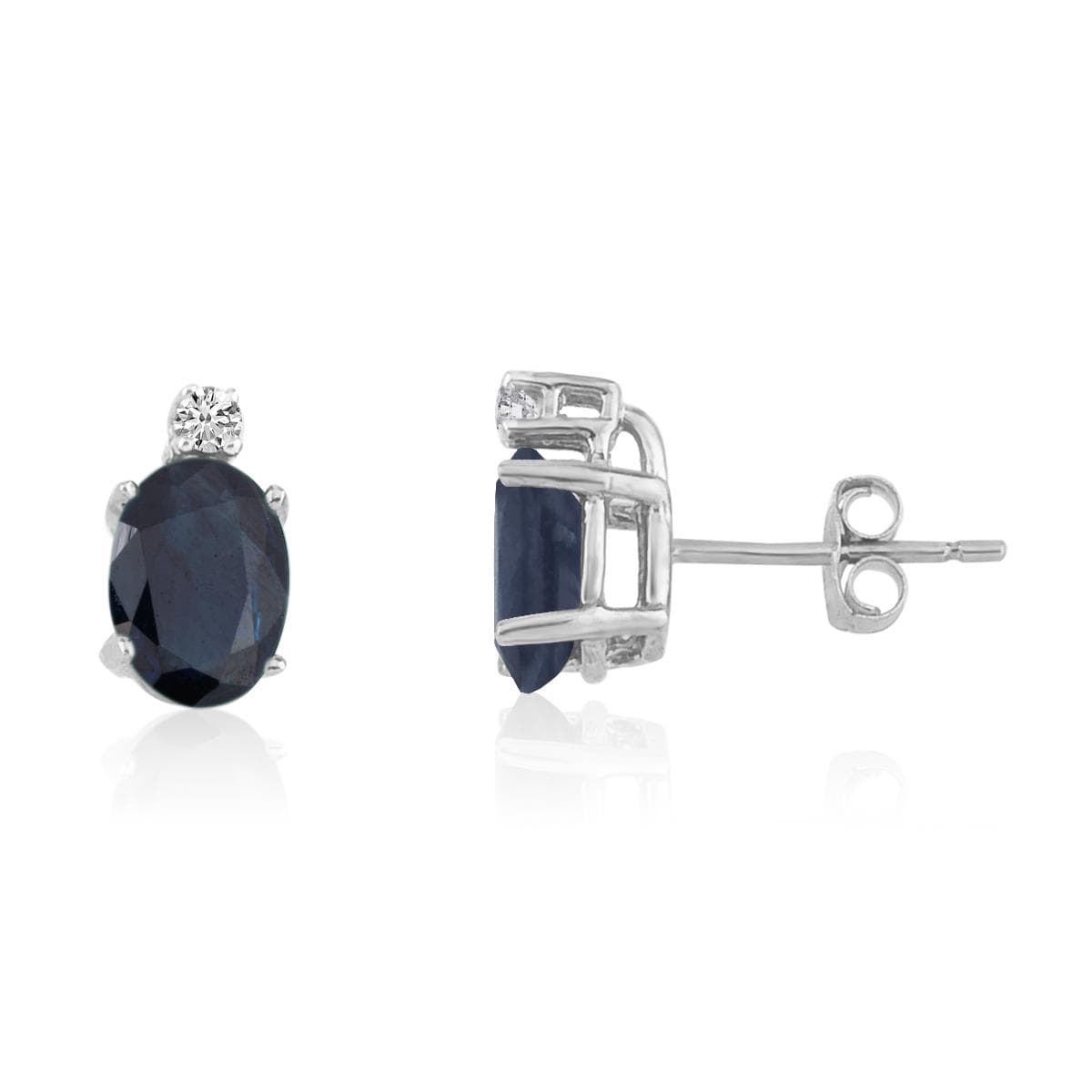14K White Gold Oval Sapphire Earrings w/diamond accent