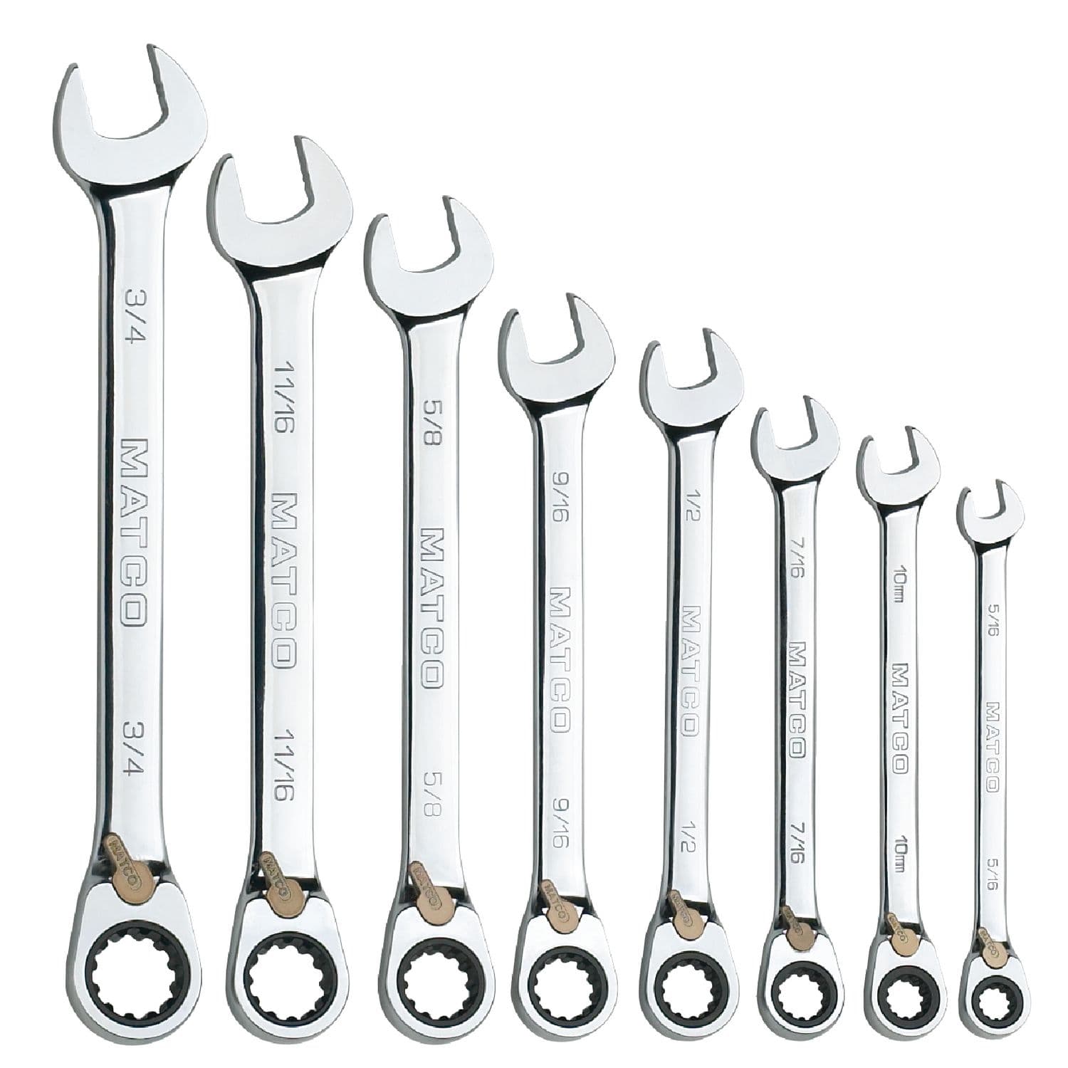 8 Piece 90 Tooth SAE Reversible Combination Ratcheting Wrench Set