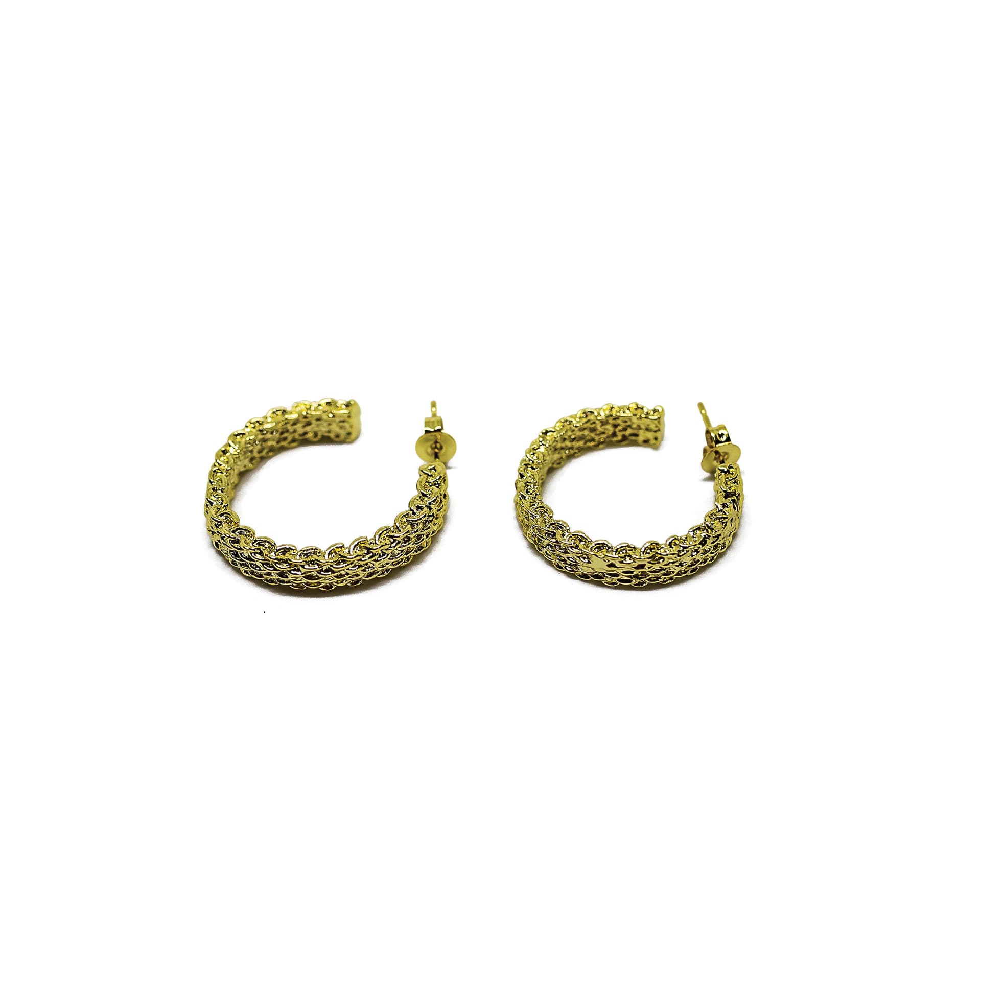 Gold Tone Basket Weave Hoop Earrings