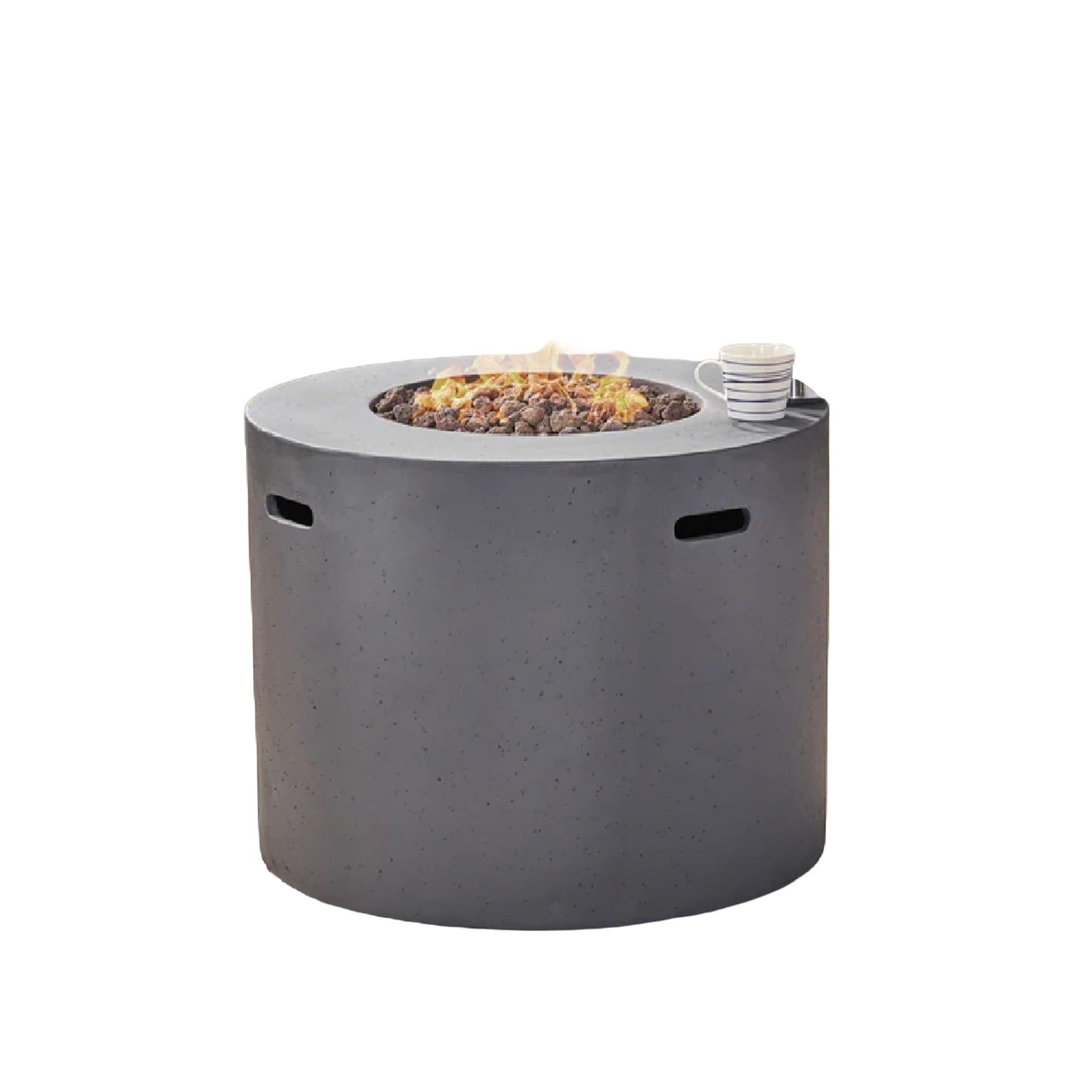 Outdoor 31-Inch Round, Light Weight Concrete Gas Fire Pit - Dark Gray