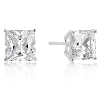 Sterling Silver 7 mm Princess Cut Cubic Zirconia Stud Earrings