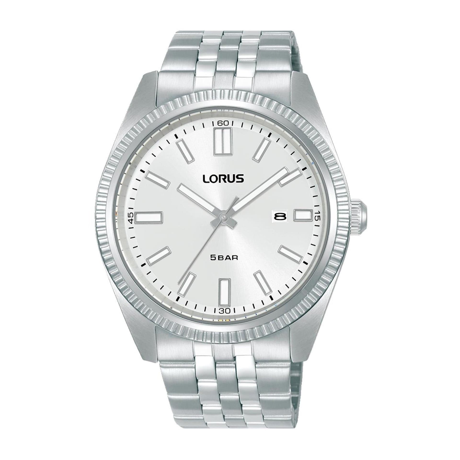 Mens Quartz Silver-Tone Stainless Steel Watch Silver Dial