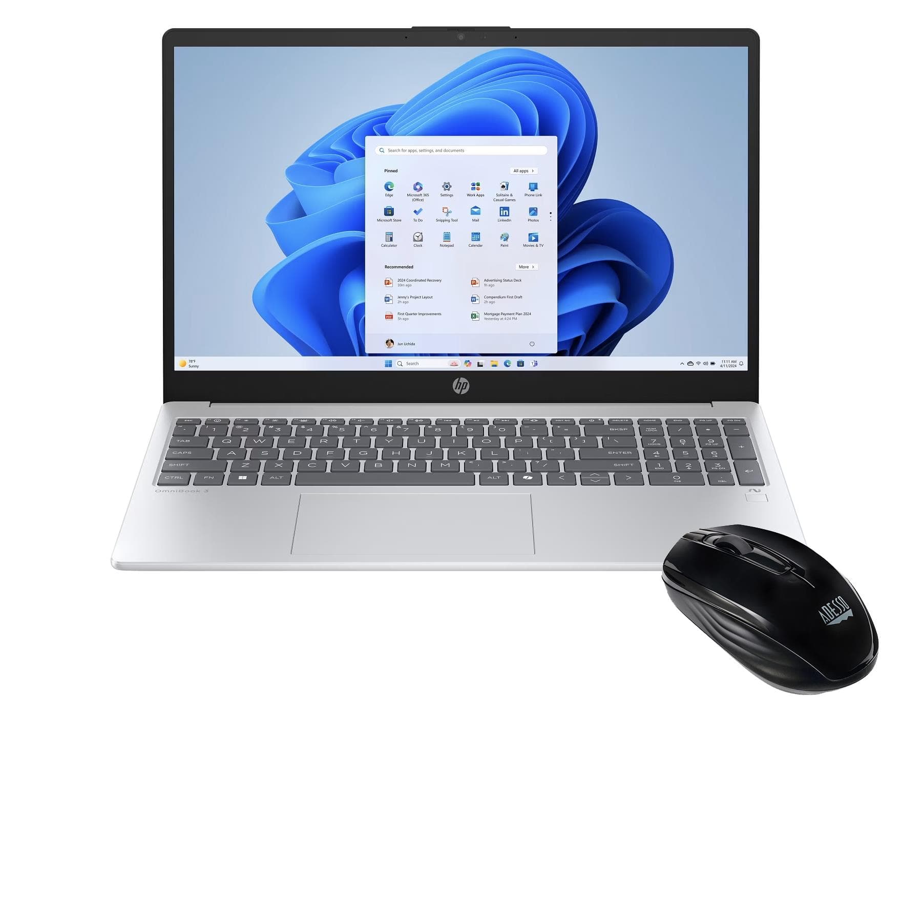 16" Touchscreen AMD Notebook and wireless mouse