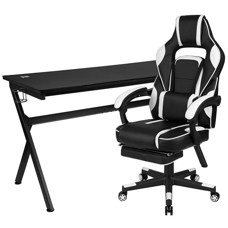 Black Gaming Desk and White/Black X40 Series Gaming Chair Set