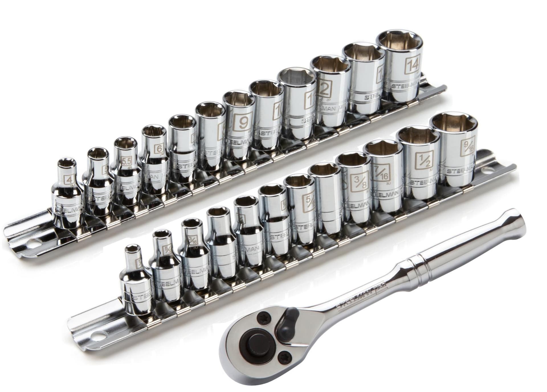 Steelman 25pc 1/4" Drive Shallow Depth 6-Point Chrome Socket Set - SAE & Metric