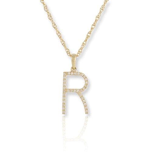 PARIKHS Diamond Initial Pendant Alphabet 'R' in 10K Yellow Gold 0.10 ct , IJK color - I3 clarity