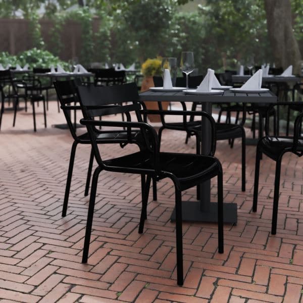 Modern Commercial Grade 2 Slat Indoor/Outdoor Steel Chair in Silver