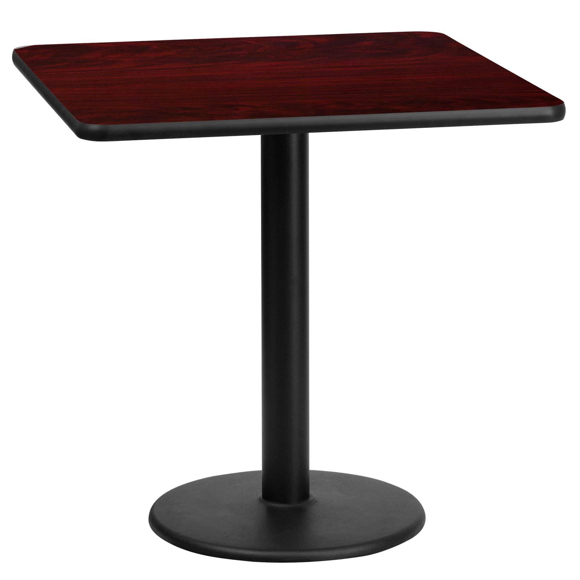 24" Square Mahogany Laminate Table Top with 18" Round Table Height Base