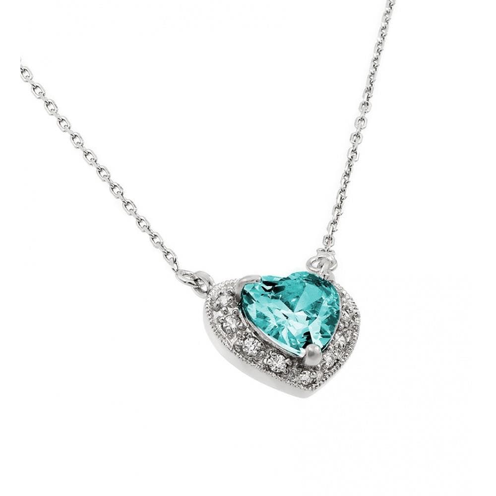 PARIKHS Rhodium Plated CZ Heart March Birthstone Necklace in 925 Sterling Silver