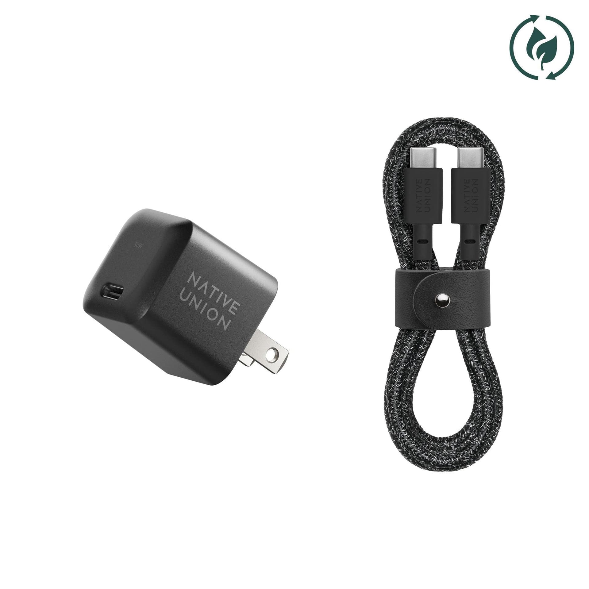 Fast GaN PD 30W Charger w/ USB-C to USB-C Cable Bundle Black/Cosmos
