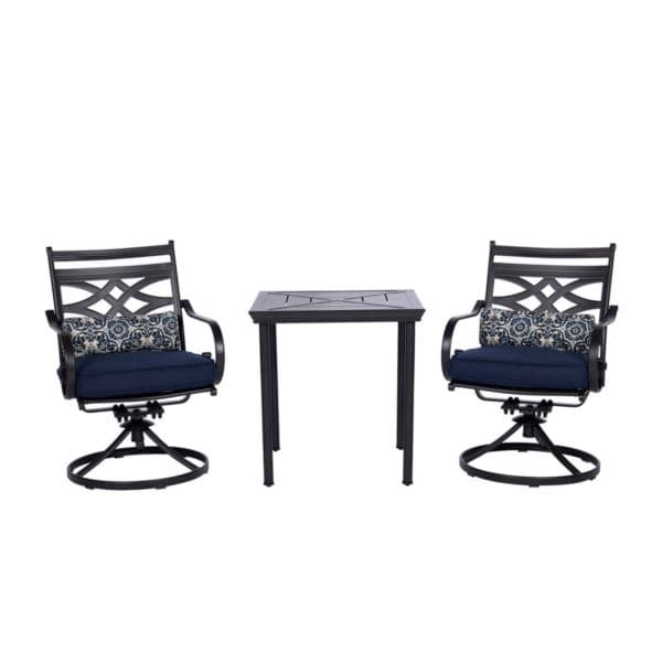 Montclair 3-Piece Bistro Dining Set in Navy Blue with 2 Swivel Rockers and a 27-In.Square Table