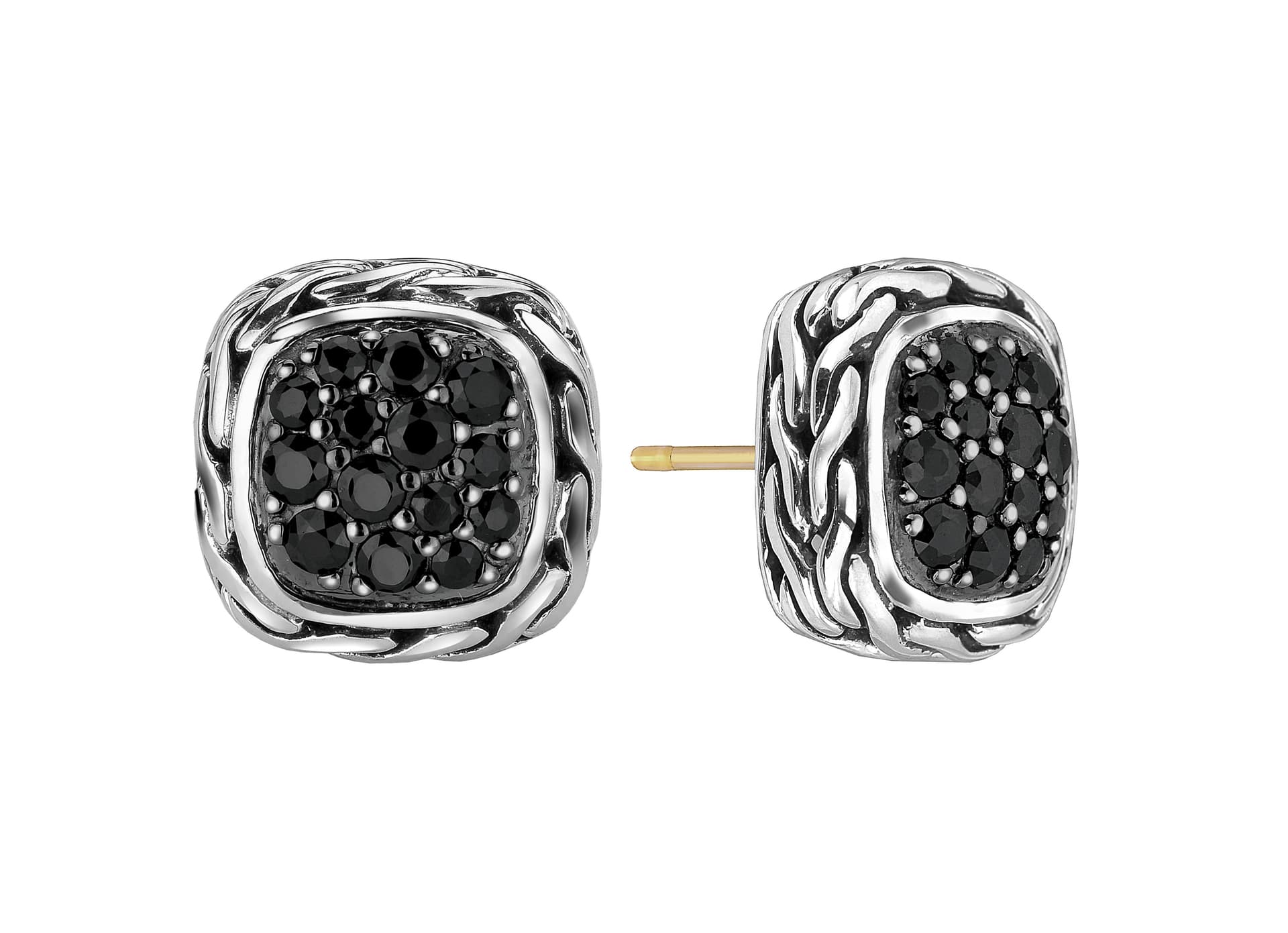 Carved Chain Black Sapphire Earrings