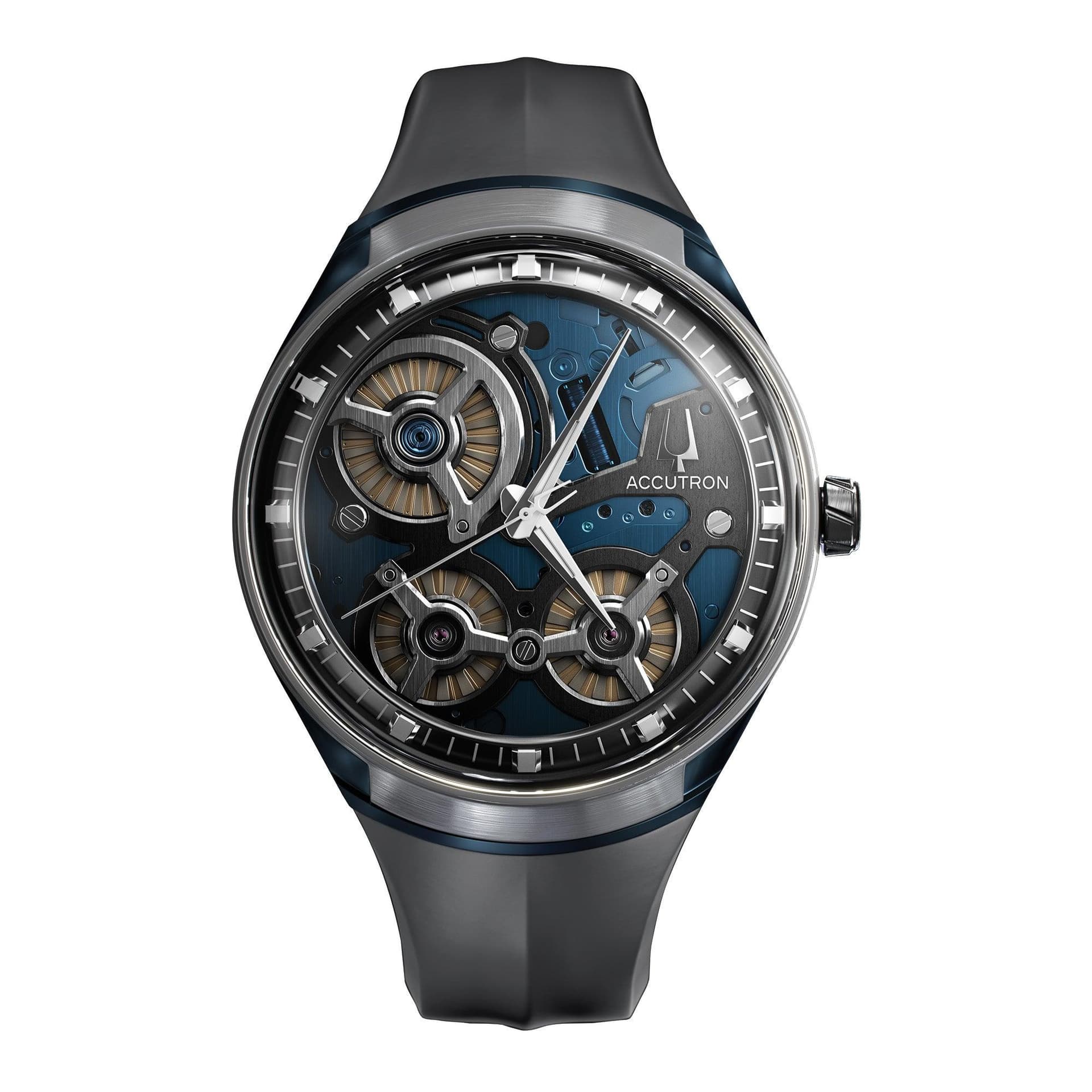 Men's Accutron DNA Electrostatic Blue & Gray Rubber Strap Watch Blue Dial