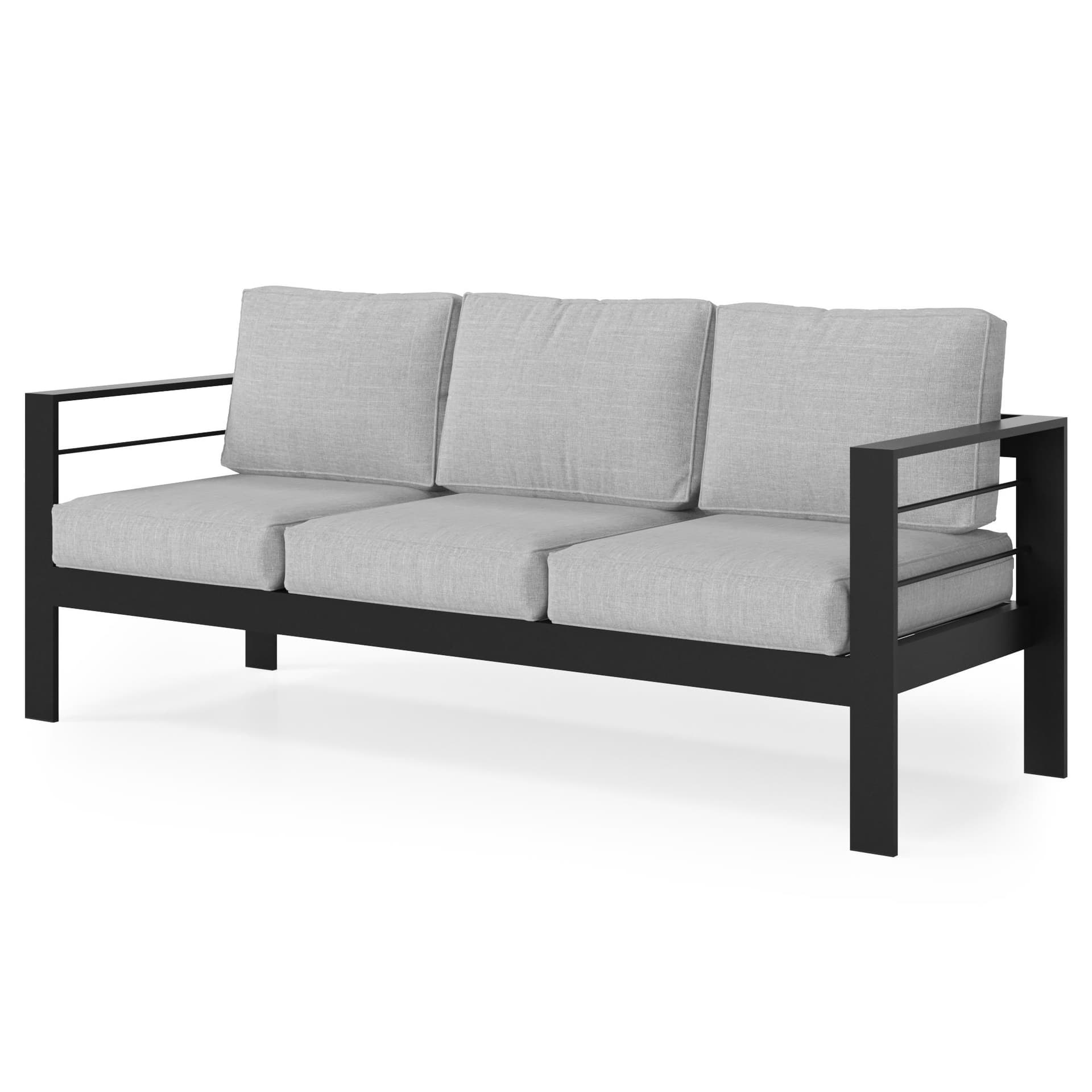 Outdoor 3-Seater Patio Sofa w/Cushions - Light Gray
